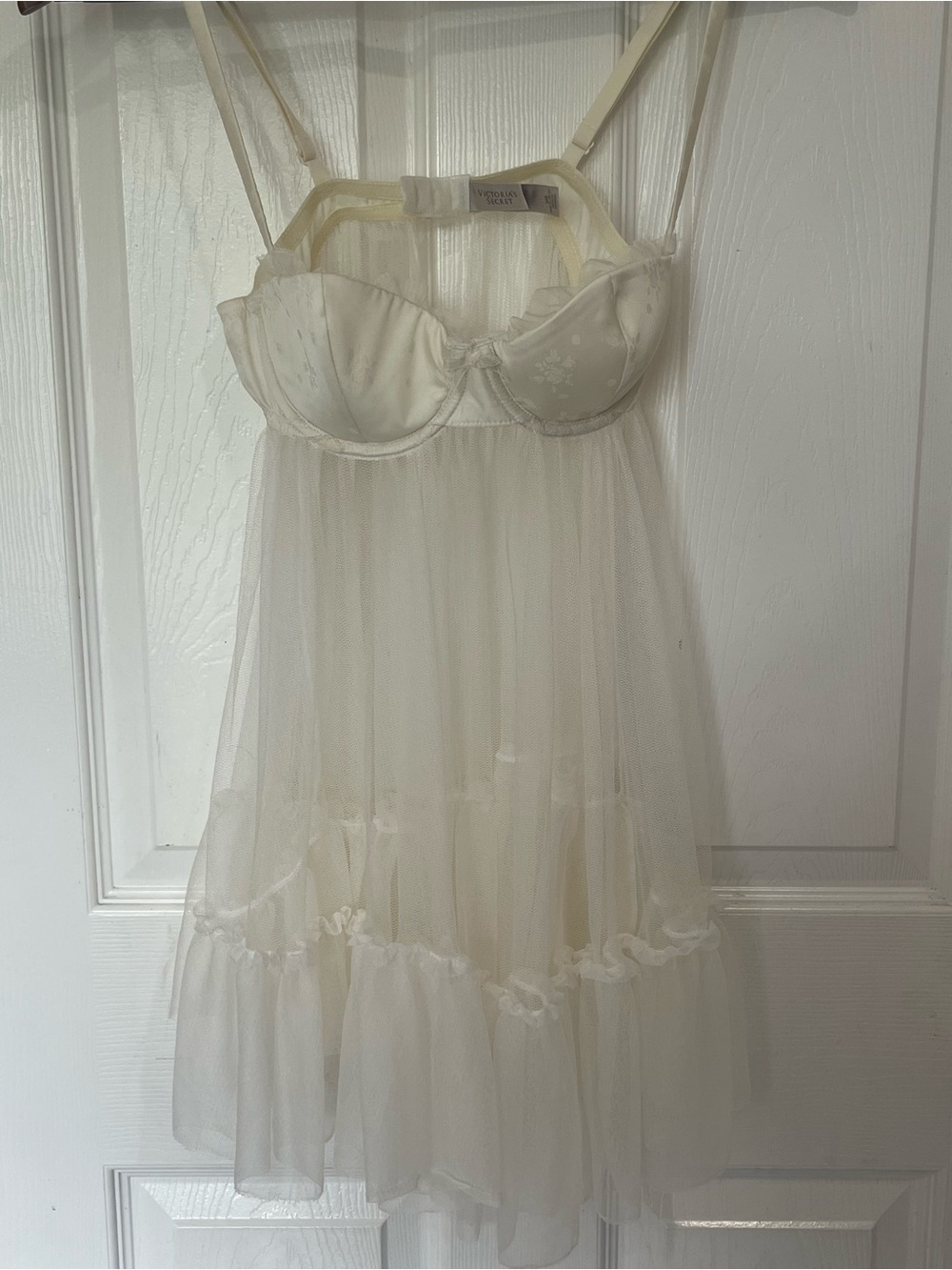 Victoria’s Secret Sexy Little Things Sz 34B Cream Sheer Babydoll Nightie Bra Top